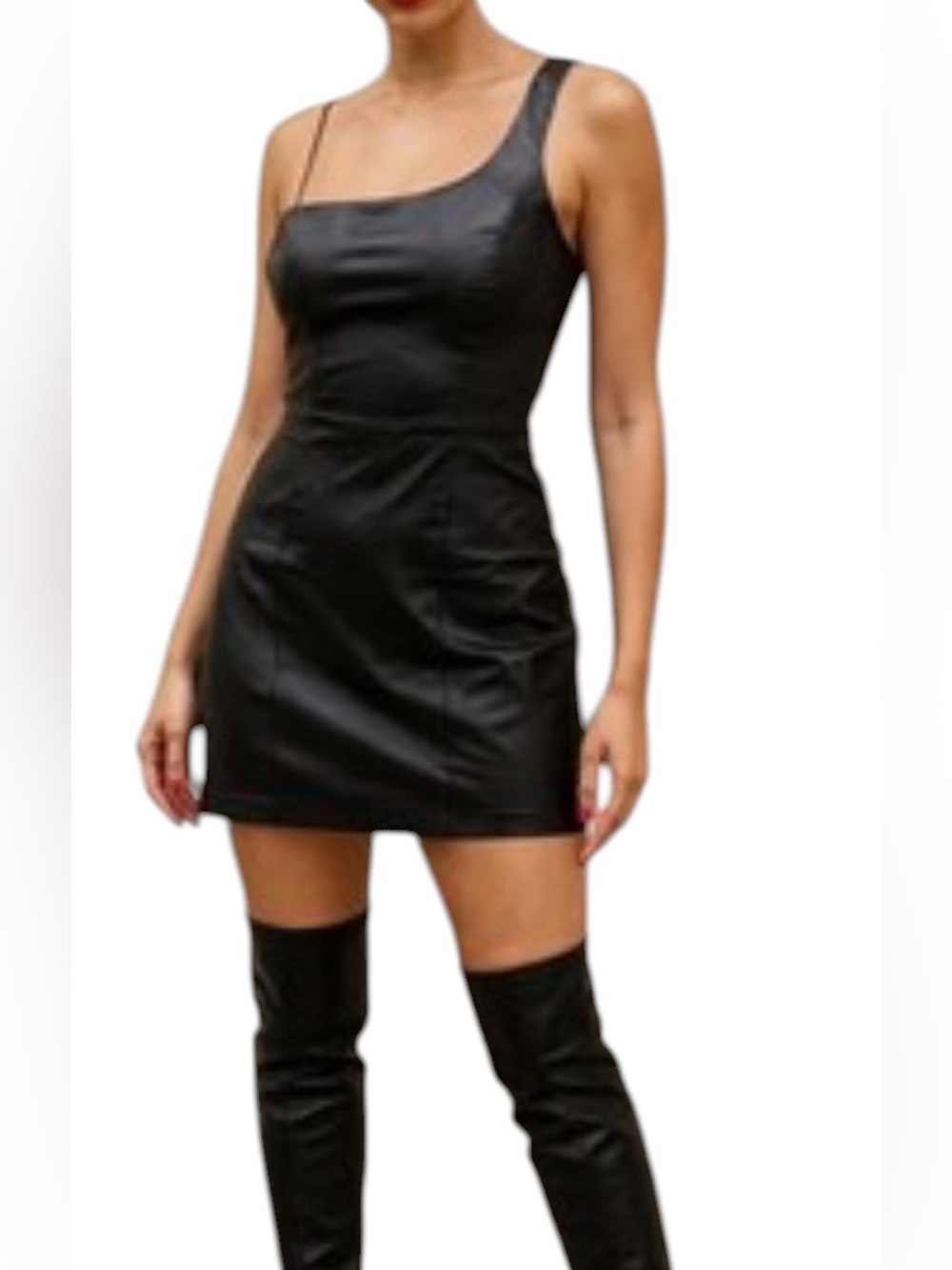 Topshop Joni Asymmetrical Black Faux Leather Body-Con Dress SZ 2 NWOT